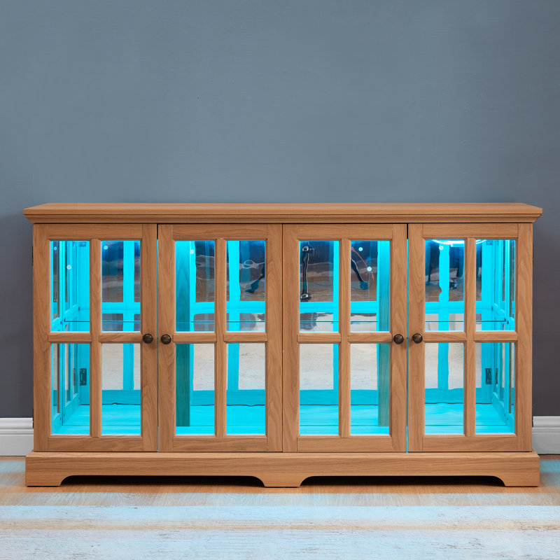 Armoire vitrée rétro avec portes en verre et éclairage à DEL télécommandés