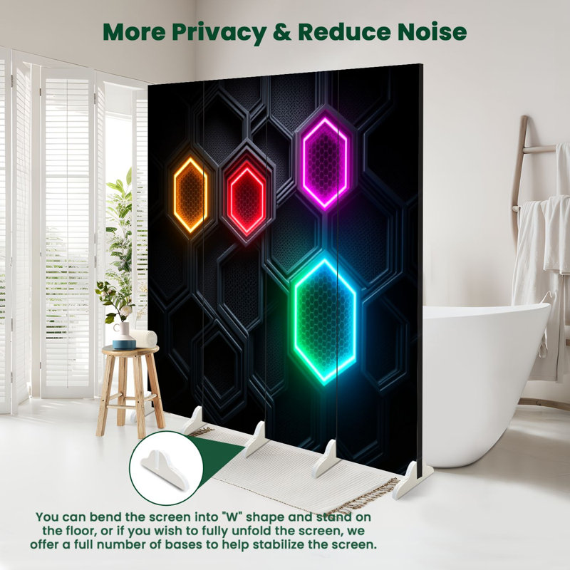 Paravent 4 panneaux à cloison pliable Royal Neon Hexagon, Couleur 4