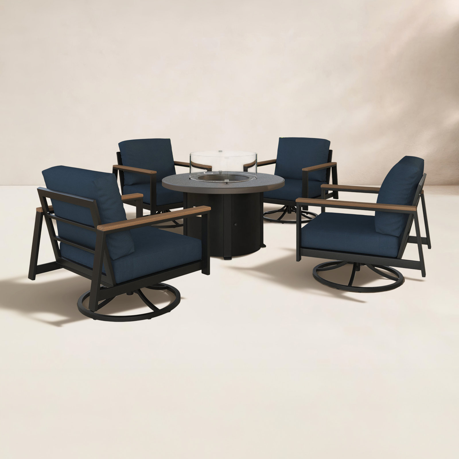 Townsend 4-Person Patio Seating Group, Canvas Navy Sunbrella® Canvas, Brown