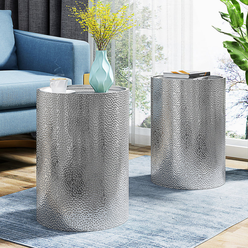 Ensemble de 2 tables d'appoint en métal, Silver
