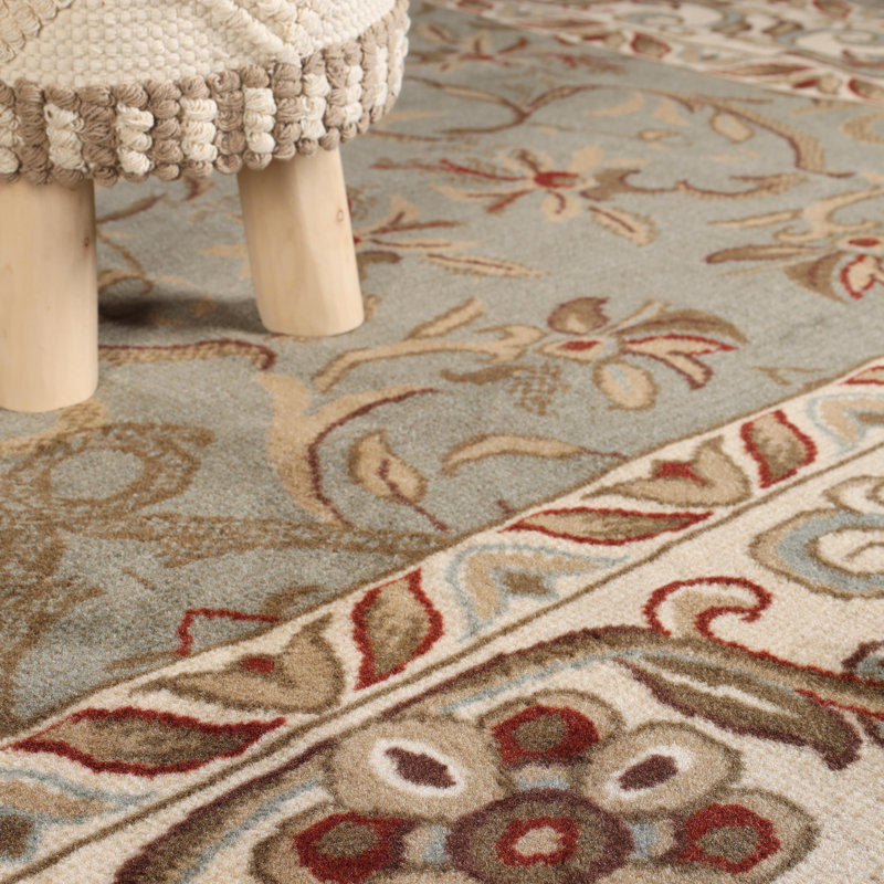 Tapis d'intérieur vert à motif floral et à volute de style oriental traditionnel, Rectangle de 10 pi x 14 pi