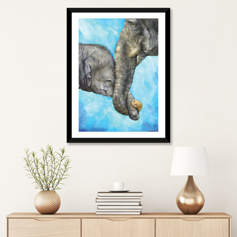 Éléphants - Pure Family, art sur toile, H 24 po x l 16 po x P 1 po, Papier encadré noir