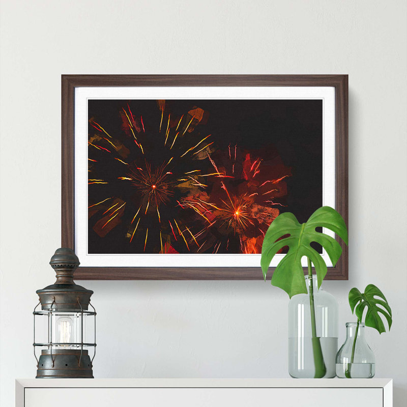 Orange and Red Fireworks in Abstract - Picture Frame Graphic Art Print, Walnut Framed, 48cm H x 65cm W x 2cm D