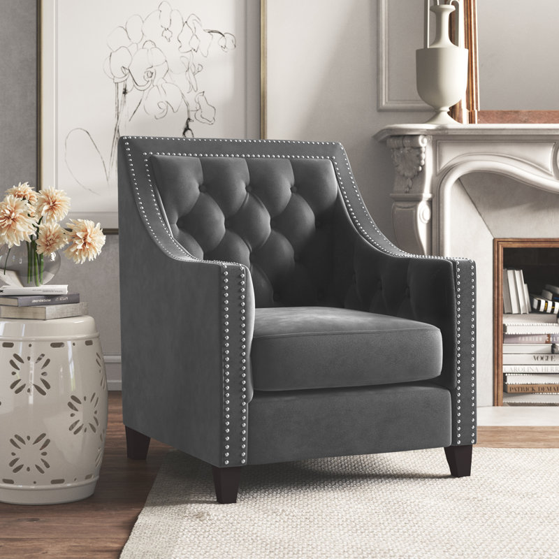 Ilhom Velvet Armchair, Gray Velvet
