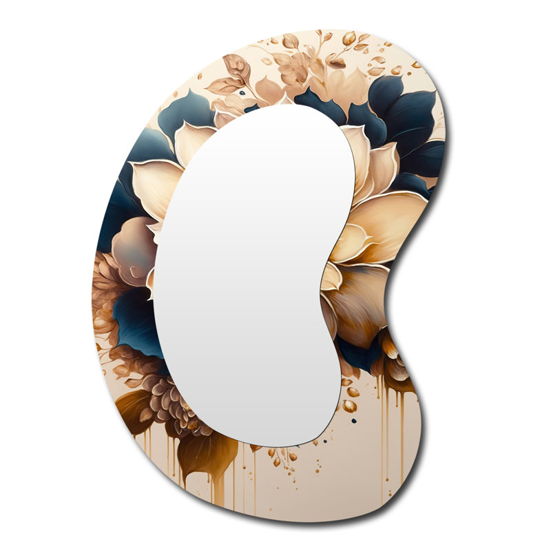 Light Orange And Dark Blue Dhalia III - Dahlia Asymmetrical Mirror, Orange Irregular Shape Unique Wall Mirror, Printed Metal Art