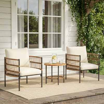Ensemble de conversation pour 2 personnes avec chaises en corde tissée et table d'appoint
