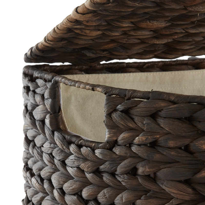 Casafield Laundry Hamper with Lid, Half-Moon Shaped Water Hyacinth Laundry Basket, Brown