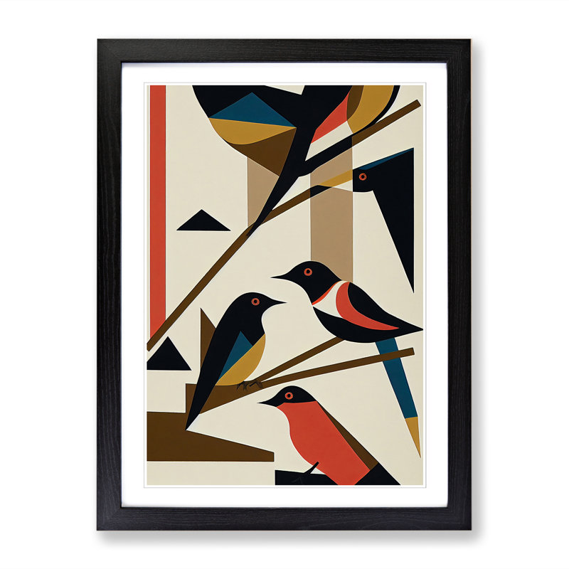 Magpie Bird Bauhaus 1 Piece Single Picture Frame Wall Art, 64cm H x 46cm W x 2cm D, Black