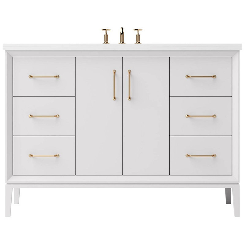 Alexandra Single Extra Wide Bath Vanity, Strong White, Satin Gold, 54"