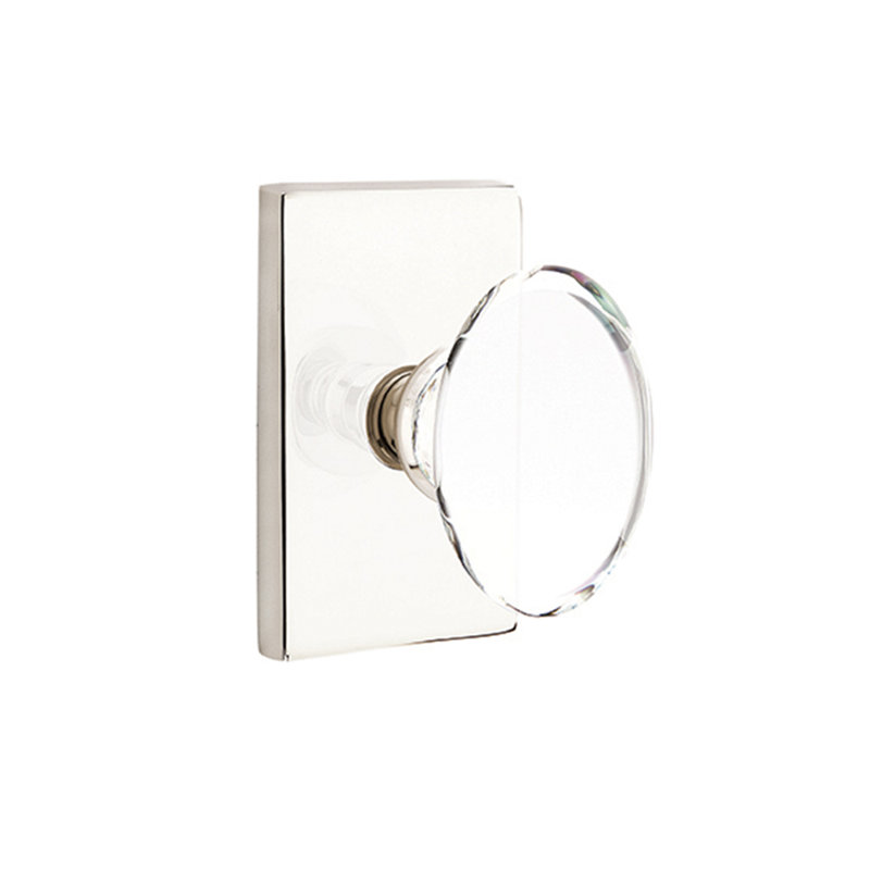 Privacy Hampton Knob with Modern Rectangular Rose, Polished Nickel