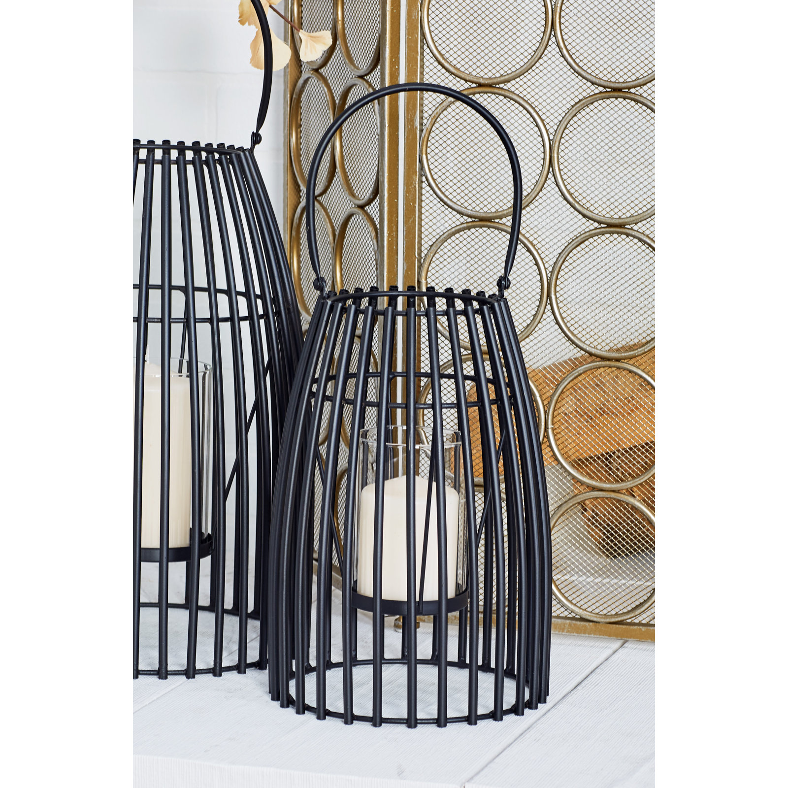 Enya Metal Lantern Candle Holder, Black, 12" H x 8" W x 8" D