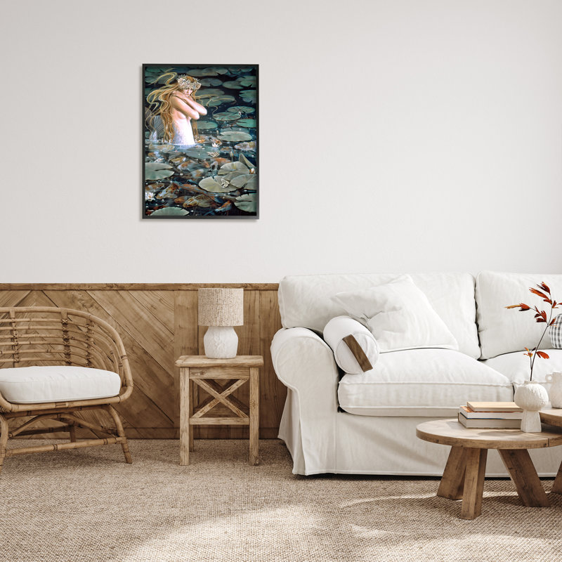 Sirène nageant dans l'eau, Giclée encadrée noir minuit, H 30 po x l 24 po x P 1,5 po