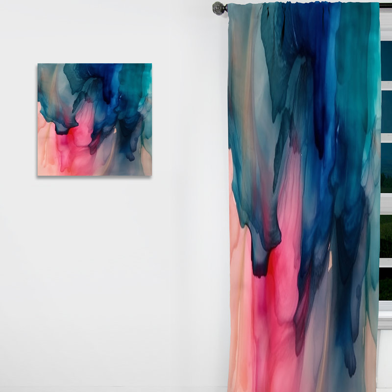 Mélange d'aquarelle bleu et rose - Rideau occultant abstrait - 1 panneau, L 52 po x L 108 po