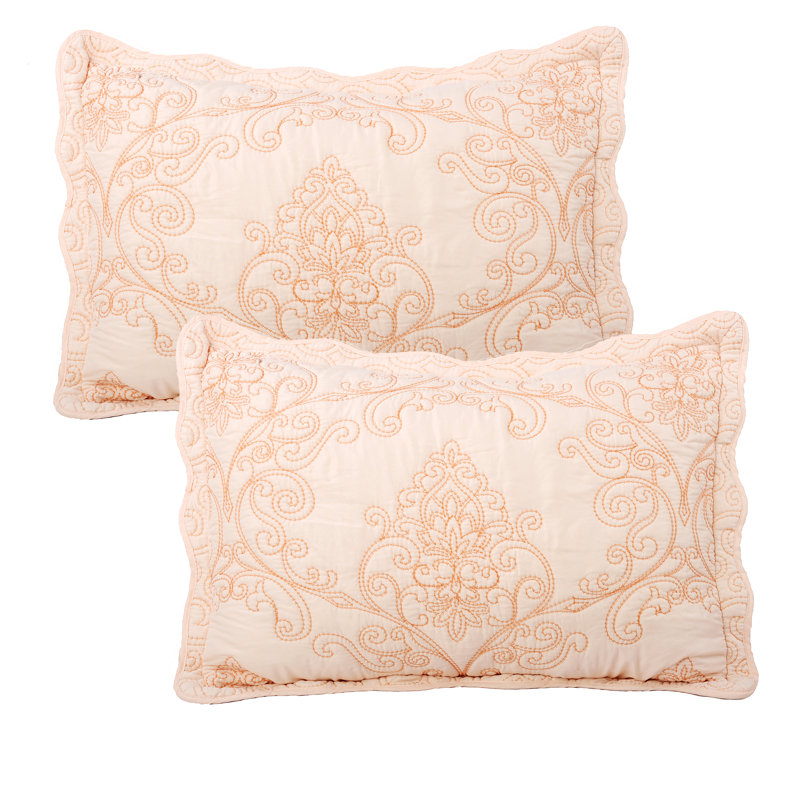 4 Piece Damask Oversized Embroidery Bedspread Set, Queen Quilt + 2 Queen Shams + Throw Pillow, Salmon