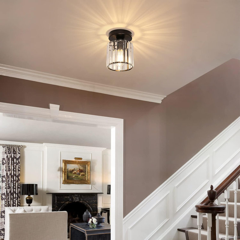 Rugg Luxury Crystal Semi Flush Mount Ceiling Light, Black