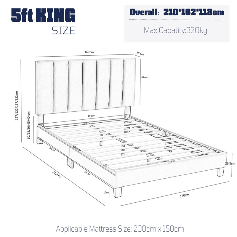 Solid Wood Bed, 162 x 210 cm, Green