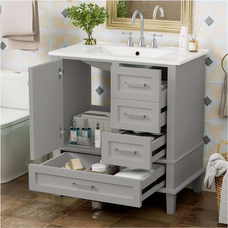 Meuble-lavabo de salle de bain, armoire de salle de bain avec lavabo, armoire de rangement de salle de bain avec porte à fermeture douce