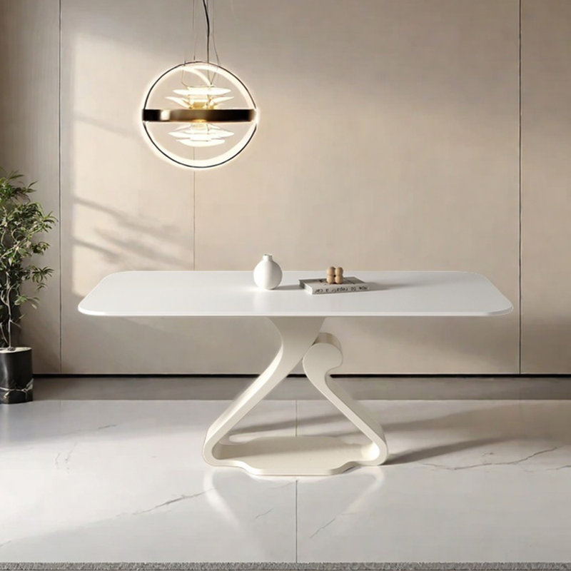 Table de salle à manger en pierre frittée de style crème, H 29,53 po x L 62,99 po x l 35,43 po