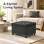 Square Storage Ottoman, Dark Grey Polyester Upholstered Footstool with Nailhead Trim, Solid Wood Frame & Plastic Legs for Small Spaces