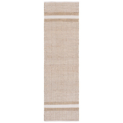 Natural Fiber 202 Hand Woven Seagrass/Pet Striped Rug in Natural/Ivory