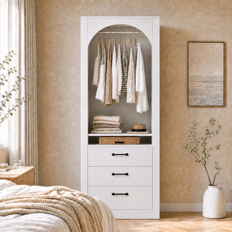 Système de rangement Angelia pour placard de 1,97 à 5,25 pi avec 3 tiroirs, tringles et étagères réglables