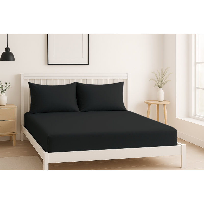 100% Cotton Machine Woven Fitted Sheet, Black, King (5')