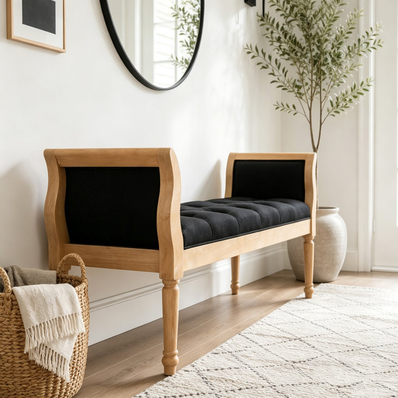 Banc rembourré moderne avec accoudoirs courbés, Gris anthracite, naturel
