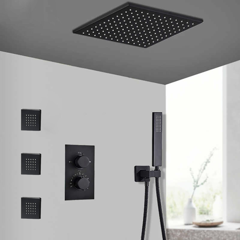 Juno Digital Black Rainfall Shower Head with 3-Jet Spa System – Luxury High-Tech Bathroom Upgrade
