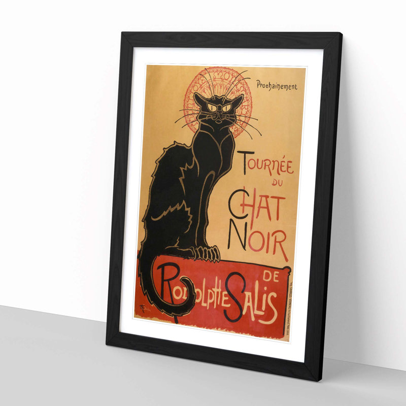 Chat Noir Cat by Theophile Steinlen - Framed Print, Black