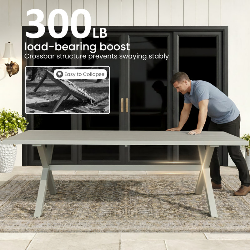 12 - Person Rectangular Outdoor Dining Set With Cushions, 12, Light Gray Cushion/White Frame