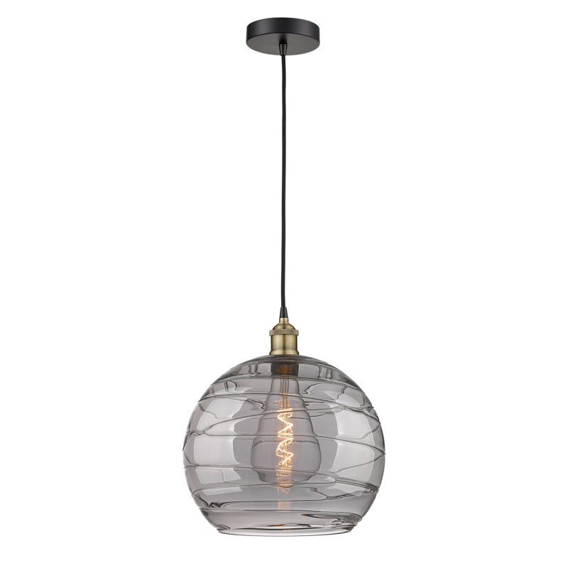 1 - Light Single Globle Pendant, Black Antique Brass, 13.38" H x 12" W x 12" D, Light Smoke
