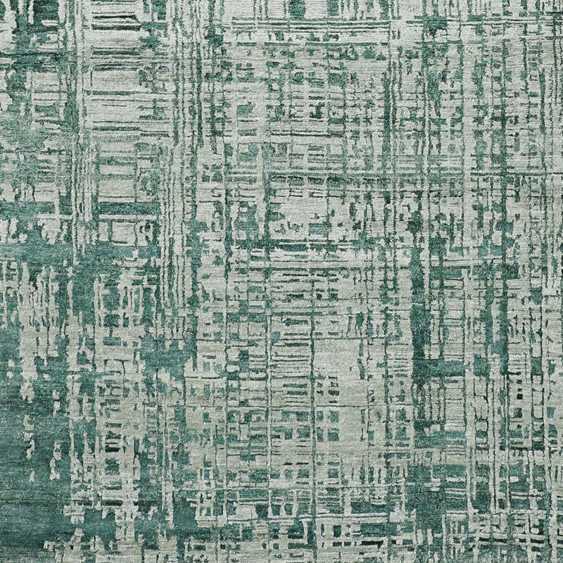 Abstract Area Rug in Green, Rectangle 2' x 3', Wool