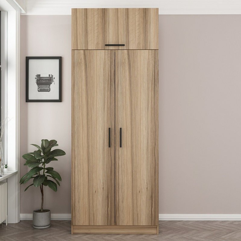 Armoire moderne, couleur chêne, 35,4 po x 92,5 po x 20,5 po | 100% panneau de particules enduit de mélamine, épaisseur: 0,7 pouce | Tablette de 5 kg, conception élégante pour des solutions de rangement élégantes dans n'importe quelle chambre à coucher