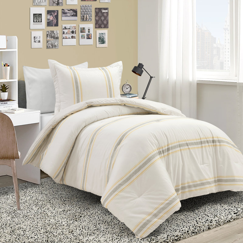 Gilroy Cotton Striped Comforter, Twin-XL, Yellow