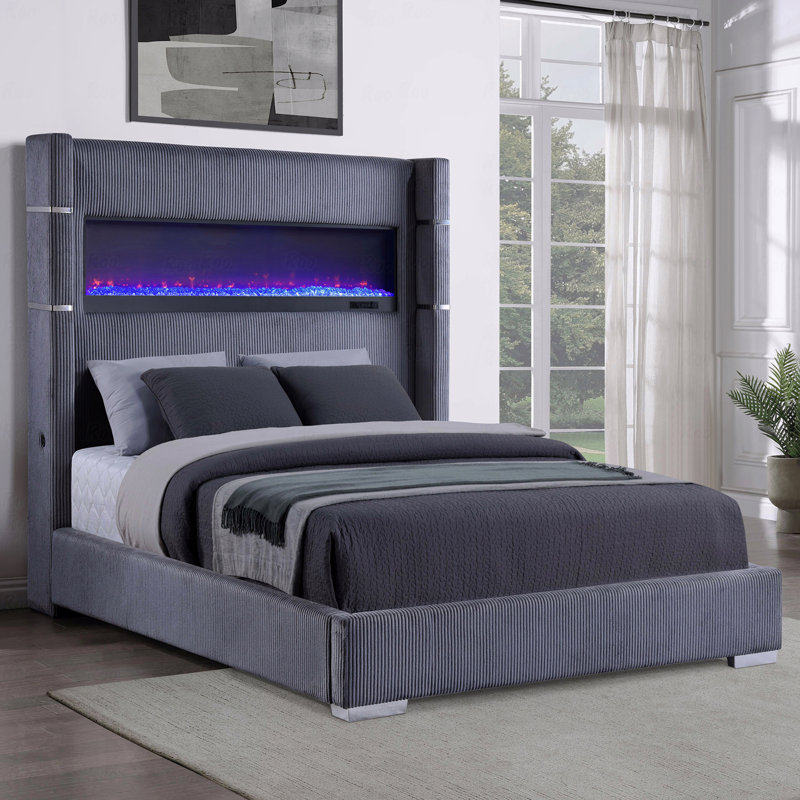Queen Bed Frame, Haven Grey Upholstered Design