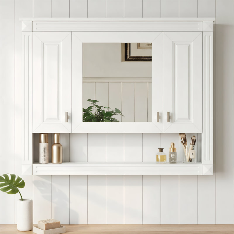Armoire à pharmacie murale 35 po avec miroir et tablette ouverte, armoire de rangement au-dessus de la toilette