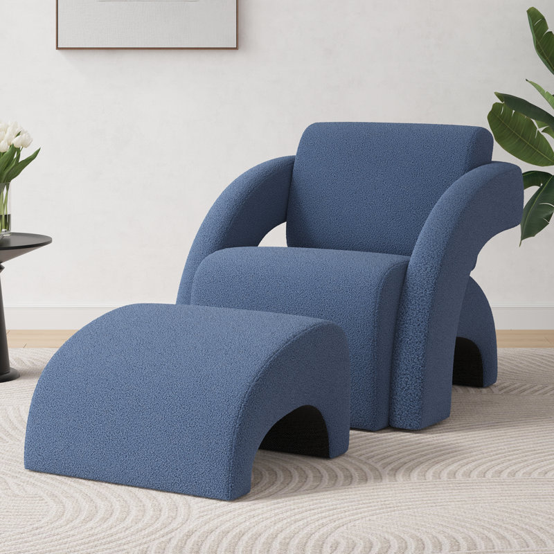 Fauteuil rembourré avec repose-pieds, Bleu