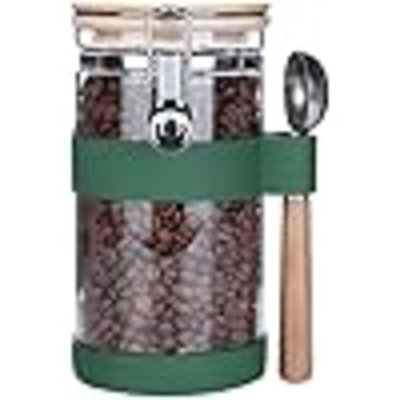 Vacuum Sealed Coffee Bean Storage Container With Scoop For 1 Lb Beans,Airtight Glass Coffee Jar Canister With Scoop,Glass Storage Canisters With Hinge