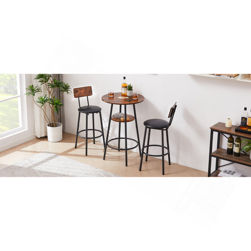 Ensemble de tabourets de bar ronds avec tablette, tabouret rembourré avec dossier, brun rustique, l 23,62 po x P 23,62 po x H 35,43 po
