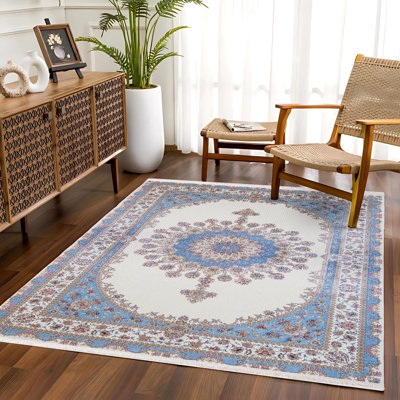 Tapis oriental bleu tissé antidérapant tissé à imprimé numérique