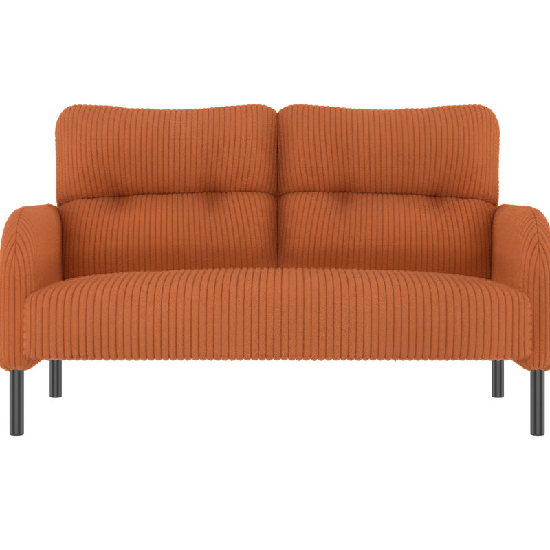 Élégant lit double en velours côtelé orange, équipé de coussins à haute densité et de poches latérales Élégante éponge orange, structure en bois massif, fonction de rangement