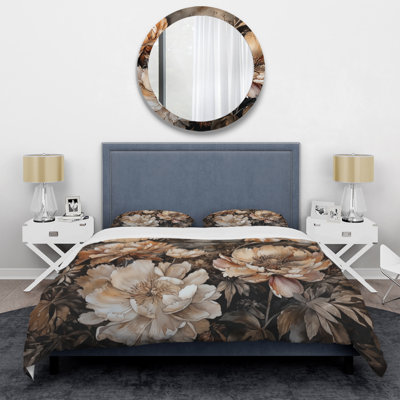 Ensemble de housse de couette en microfibre / polyester crème et pivoines Blooms In Motion Bedding