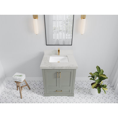 Boston 30 In. W X 22 In. D Single Sink Bathroom Vanity In Evergreen With 2 In. Quartz