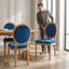 Ensemble de 2 chaises de salle à manger style français - structure en bois antique, velours, dossier haut, garniture cloutée-238762838
