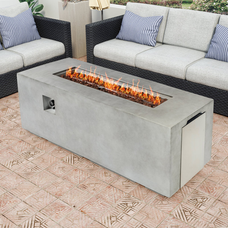 70" Concrete Large Fire Pit Table with Lid, Light Gray