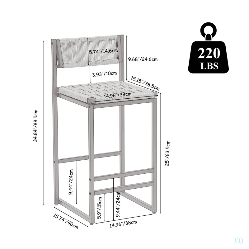 Ensemble de 2 tabourets de bar tissés avec dossier en corde de papier pour l'îlot de cuisine