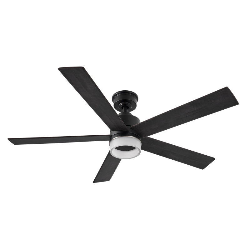 Ventilateur de plafond noir mat 5 pales 52 po avec télécommande Helio, ensemble d'éclairage à DEL à intensité variable et moteur réversible