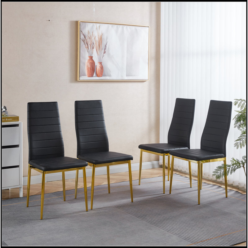 Ensemble de 4 chaises, couleur dorée, siège noir