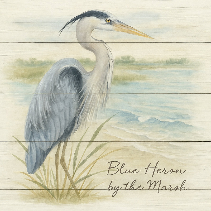 «Blue Heron» par le Marsh, art mural sur toile rustique, H 20 po x l 20 po