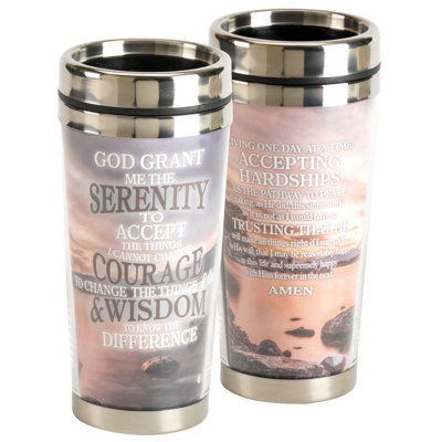 Tasse de voyage en acier inoxydable à double paroi 16 oz Serenity Prayer Sunrise